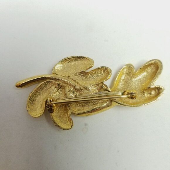 Vintage Gold Tone Leaf Shape Brooch, Retro Modern Style Design, Unisex Pin - Picture 4 of 6